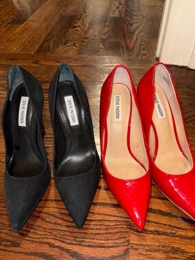 Steve Madden Black & Red Pointed-Toe High Heels